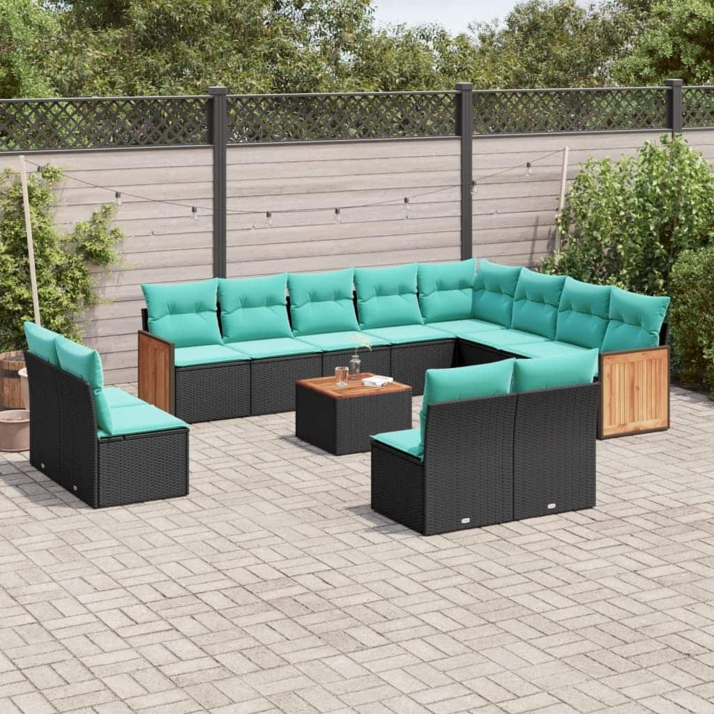 vidaXL 12/13 Piece Patio Sofa Set with Cushions Black/Gray Poly Rattan - 21.7 x 24.4 x 27.2