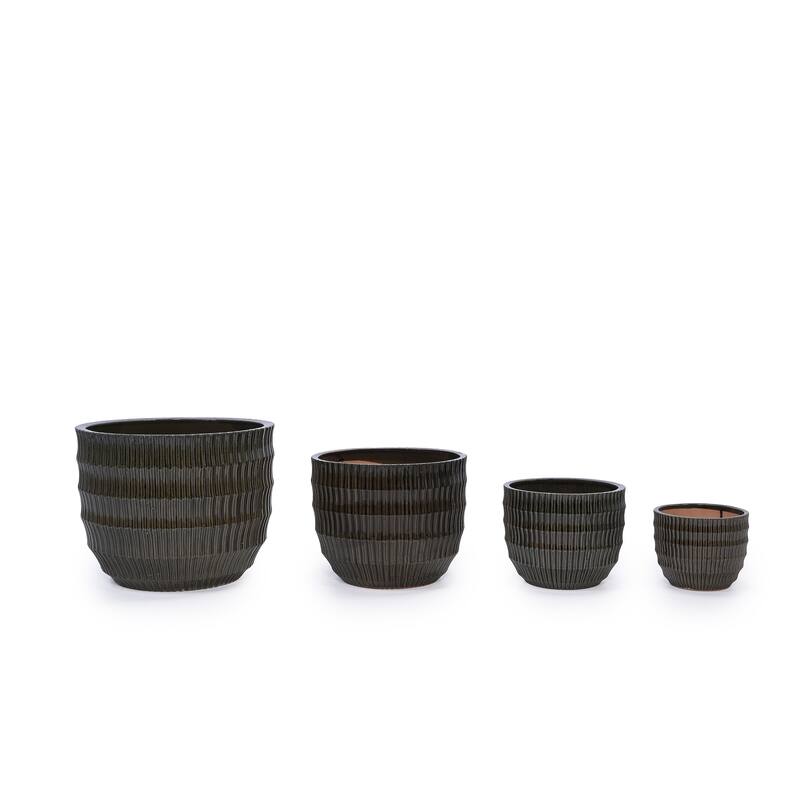 Handmade Dark Coffee Ceramic Planter Set of 4 (6.5" to 14.17" Length), Indoor/Outdoor Flower Pot for Succulents