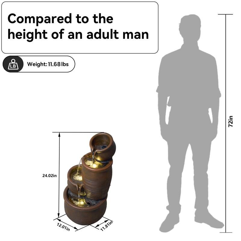 Handcrafted Outdoor Polyresin Fountain with LED Lights