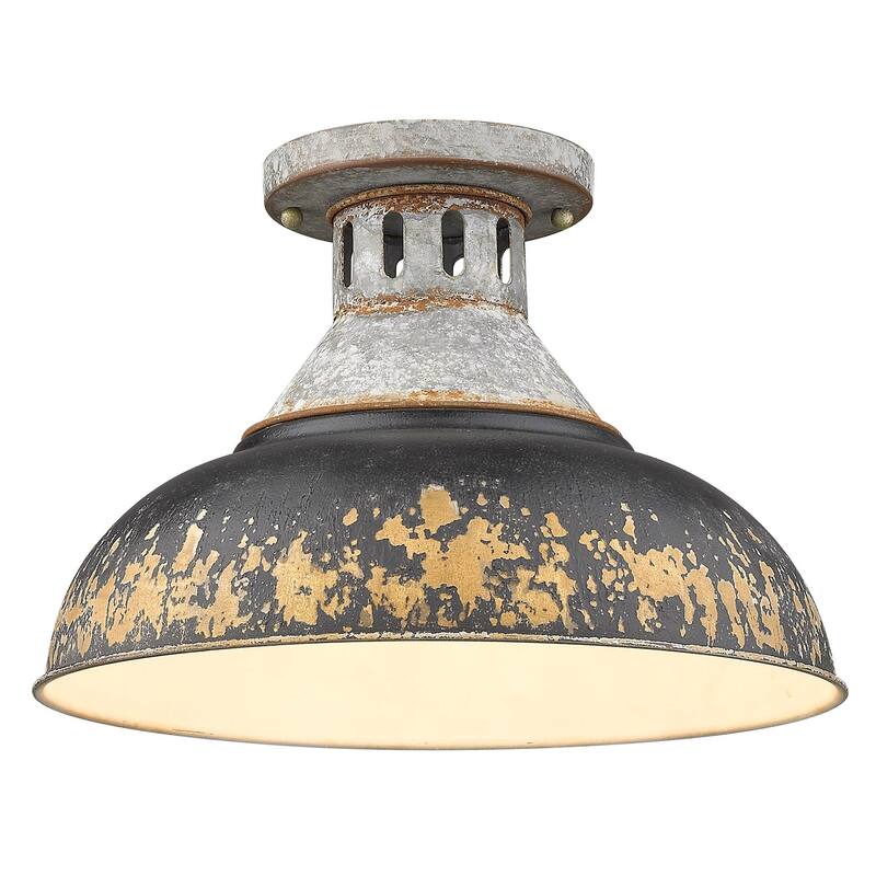 Golden Lighting Kinsley 14" Wide Semi-Flush Ceiling Fixture with Black - Aged Galvanized Steel