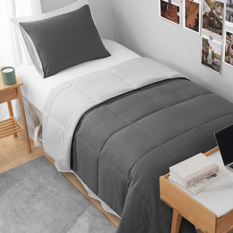 The Sheet Lab Box Stitch Reversible Comforter Sets - Dark Gray/Light Gray - King