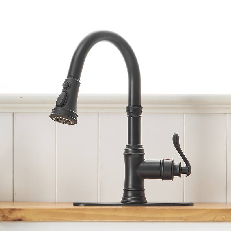 WIZ 3-Spray High Arc Pull Down Sprayer Kitchen Faucet With Deck Plate
