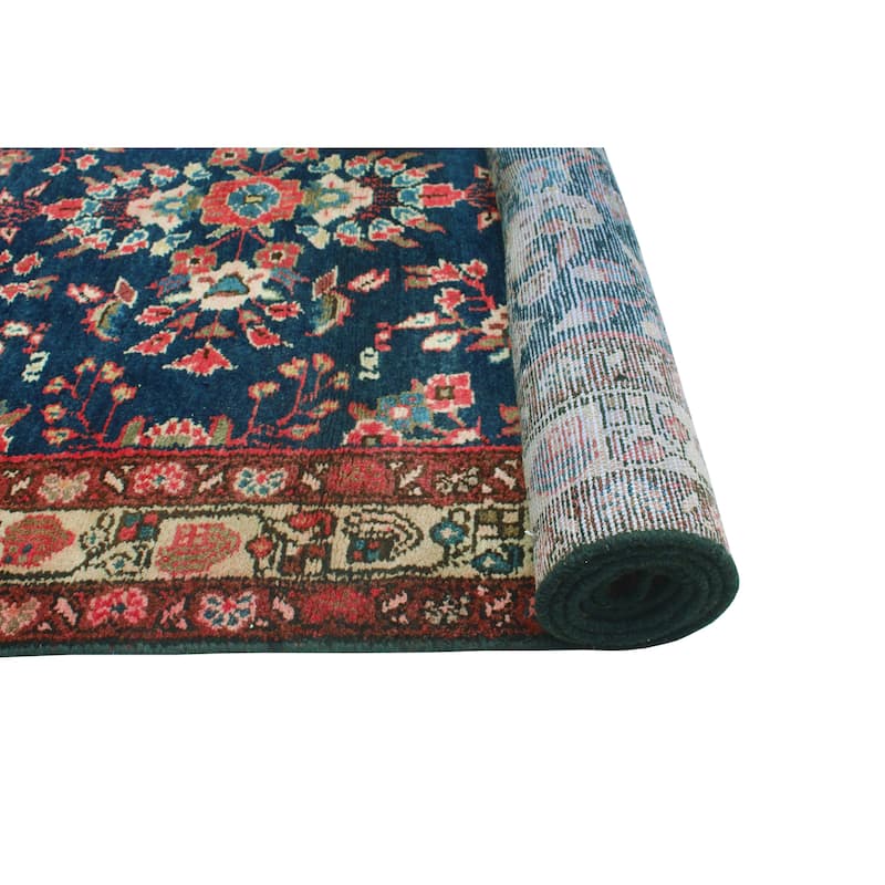 Noori Rug Fine Vintage Distressed Cebrail Navy/Beige Runner - 3'5" x 10'2"