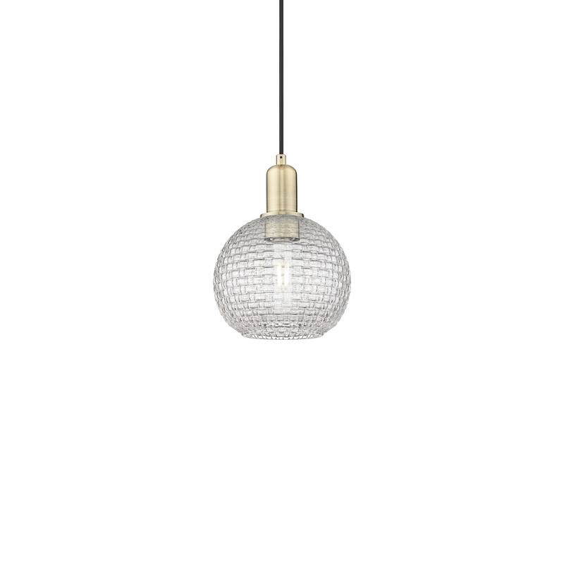 Innovations Lighting 716-1P-11-8 Athens Pendant Athens 8" Wide Mini - Antique Brass / Clear Basketweave