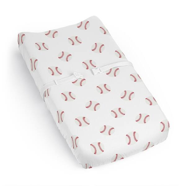 slide 2 of 6, Sweet Jojo Designs Baseball Sports Boy Changing Pad Cover Sheet -Red & White Americana Sport for the Base Balls Patch Collection