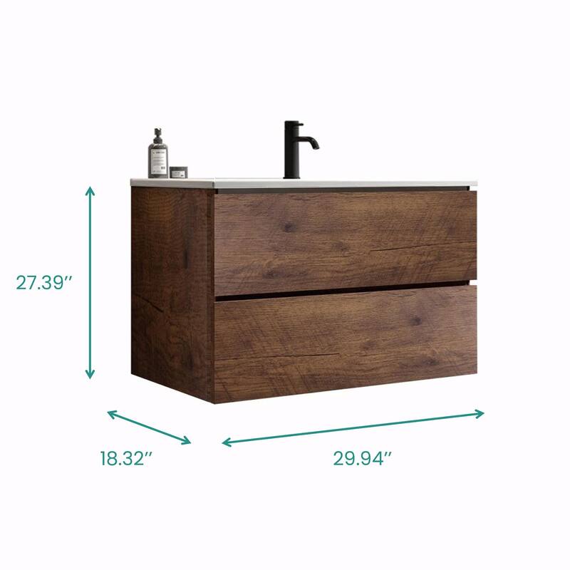 Bathroom Vanity with Ceramic Sink and Single Hole, Large Storage Floating Bathroom Vanity