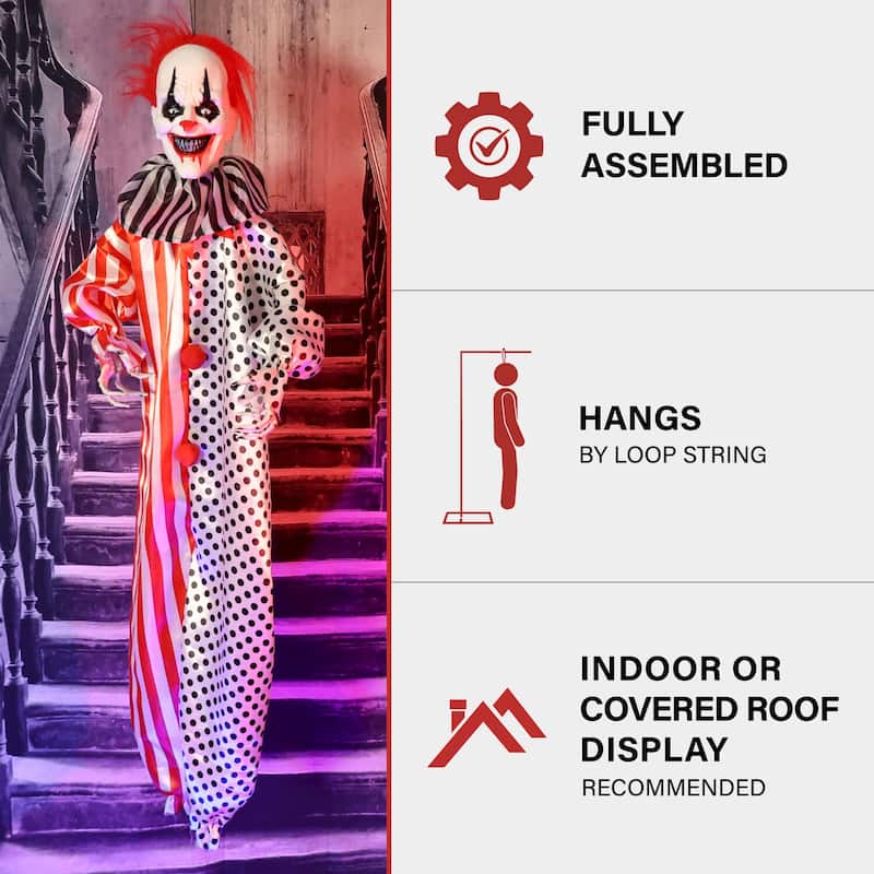 Haunted Hill Farm Yo-Yo the Floating Clown Animatronic with Blue Chest Light for Scary Hanging Halloween Decoration