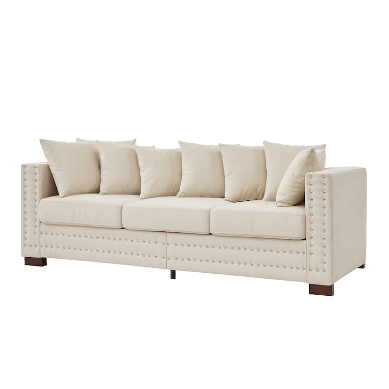 Modern Design Sofa Square Armrest With Silver Nails Decoration Upholstered Velvet Couch