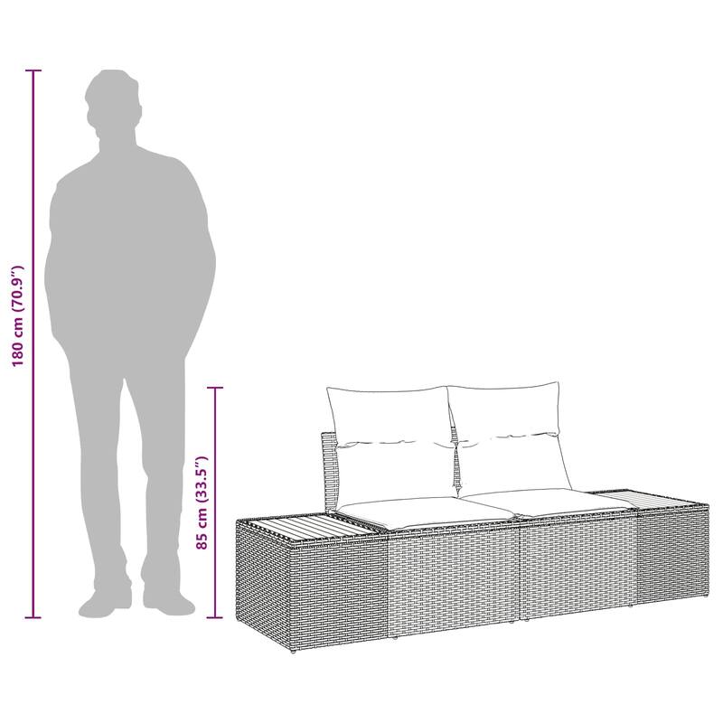 vidaXL 2-Seater Garden Sofa with Cushions Black Poly Rattan - 24.4 x 72.4 x 27.2