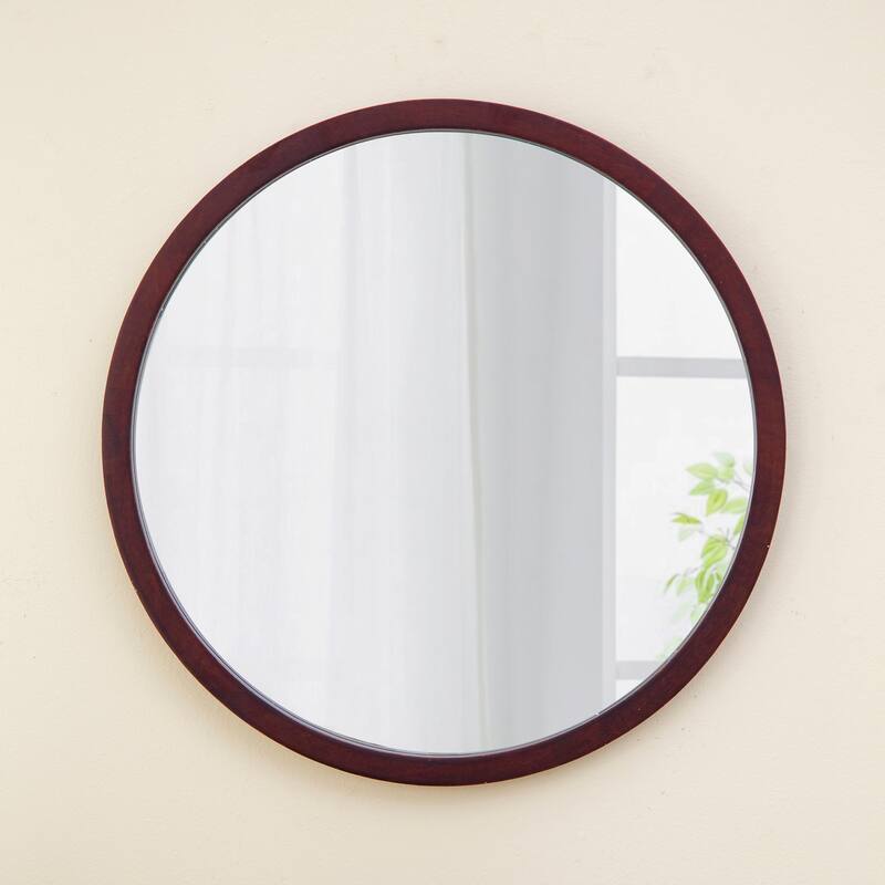 Circle Wall Mirror with Wooden Frame - Walnut