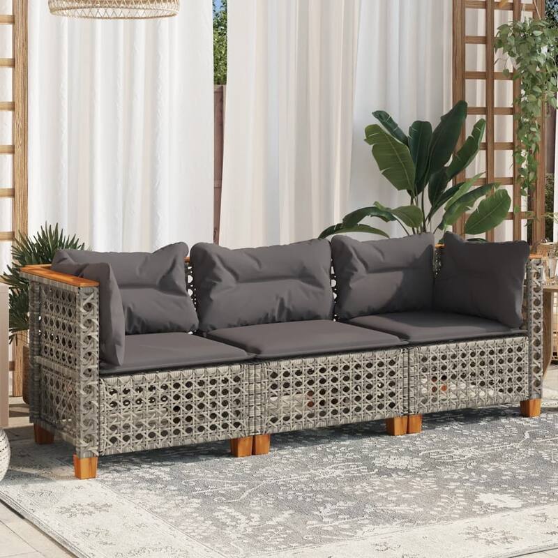 vidaXL Garden Sofa Set of 3 Grey PE rattan 3-seater Modular - 25.0 x 75.0 x 24.4