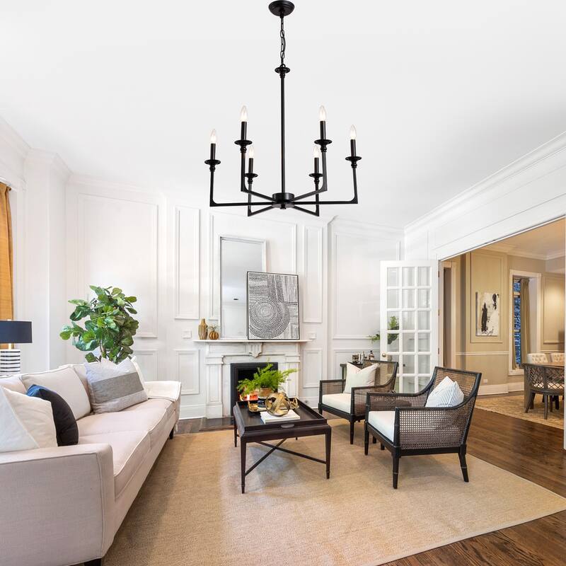 Bella Depot 28" 6-Light Black Metal Chandelier Adjustable Pendant Light for Dining Room Bedroom