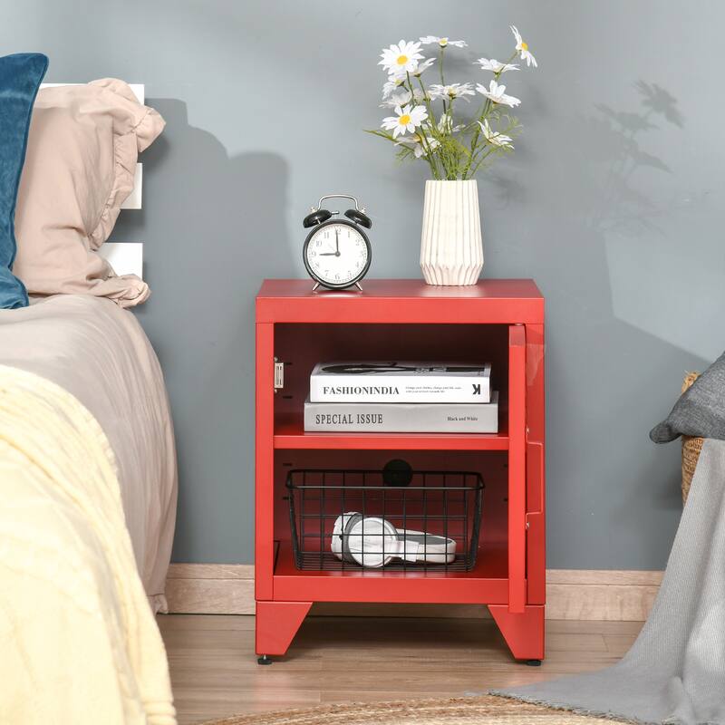 Steel End Table with Adjustable Shelf and Magnetic Door Storage