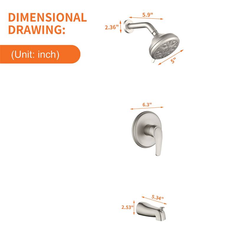 Wall Mount Tub and Shower Faucet Brushed Nickel Complete Pressure Balance Shower System Trim Kit Wth Rough-in Valve