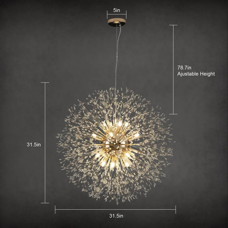 Contemporary 16/20/24/30-Light Glam Oversized Firework Crystal Sputnik Chandelier Dandelion Pendant Light, Includes Bulbs
