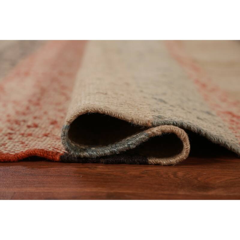 Hand Woven Oriental 100% Jute Carpet Modern Stripe Beige & Ivories Kilim Area Rug - 10' 0'' X 8' 9''