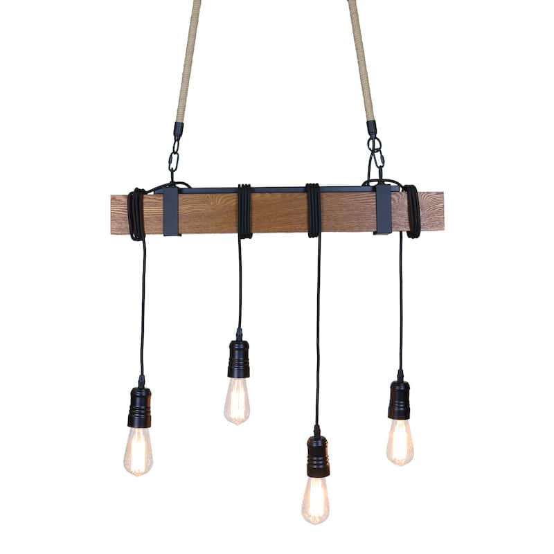 Zenia 4-Light Medium Stain Wood Beam and Natural Rope Anchor Chandelier