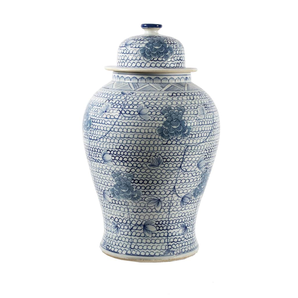 Handmade 16" Blue and White Decorative Porcelain Temple Jar