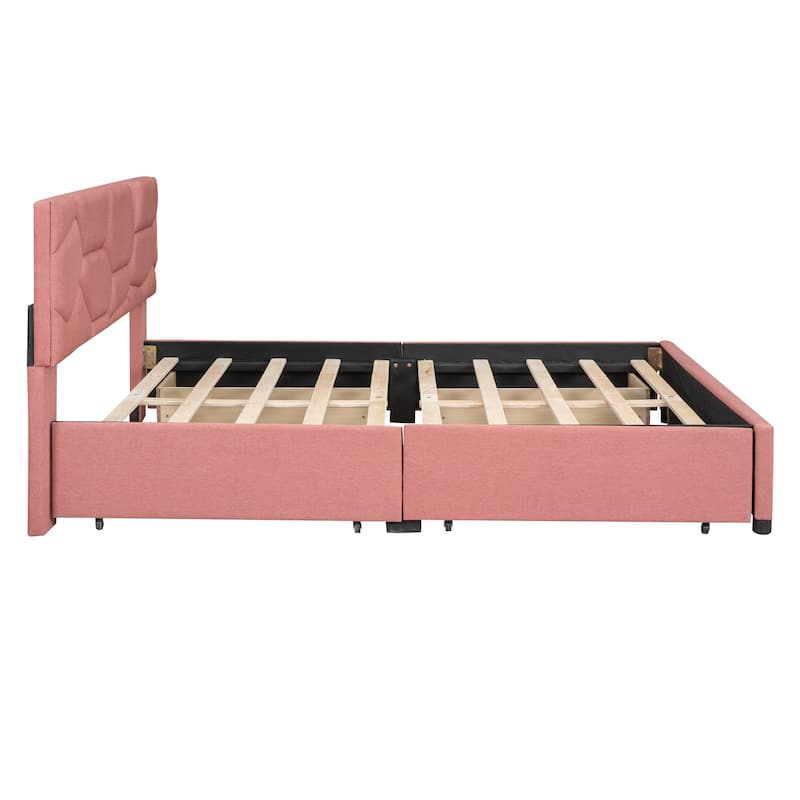 Queen Size Upholstered Platform Bed with Heardboard Drawers