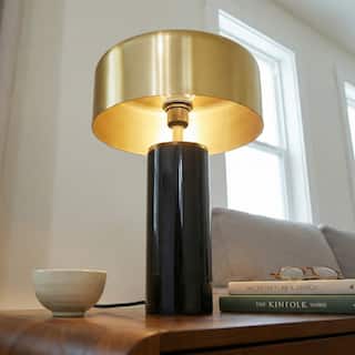 Valiente Gold Drum Table Lamp with Black Marble Accent