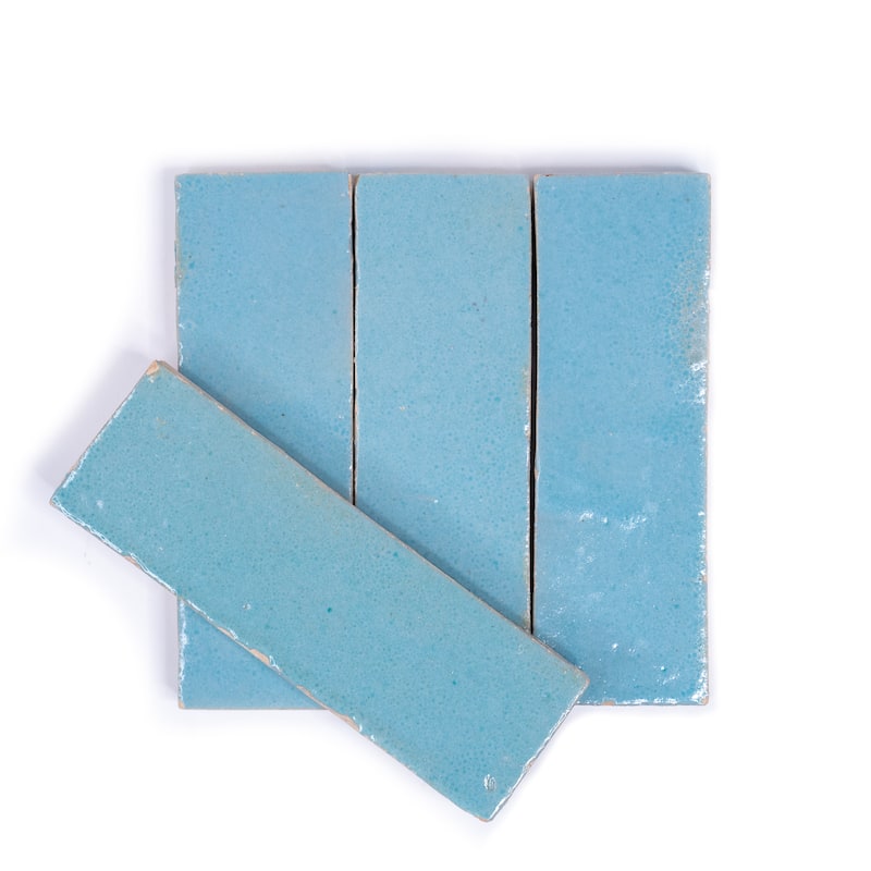 Moroccan Handmade 2''x6'' Solid Color Zellige Tile ,Powder Blue - Sample-1tile