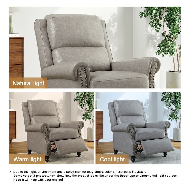 Alisa 35'' W Vegan Leather/ Linen Glider Push Back Recliner Chair