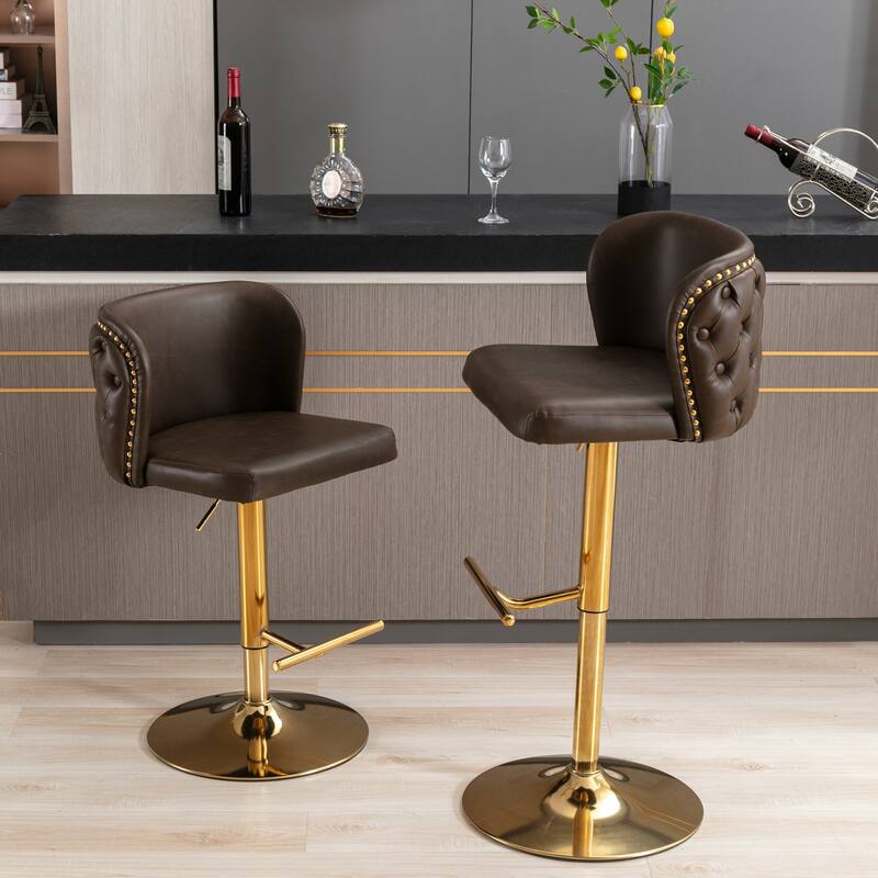Modern Swivel Barstools, Tufted Back Upholstered Dining Chair, Leather High Bar Chair Adjustable Height, Set of 2
