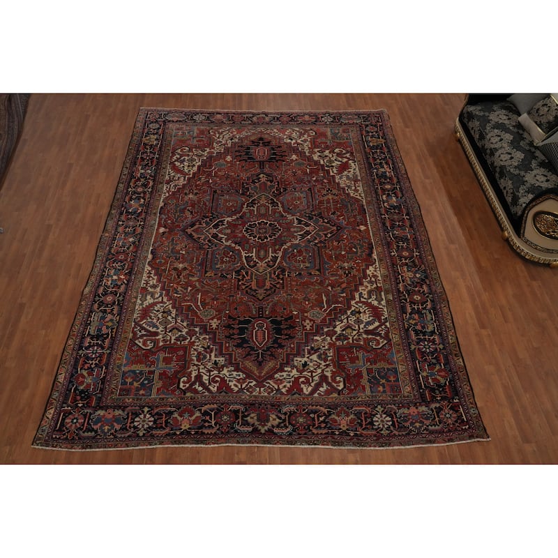 Hand Knotted Oriental 100% Wool Carpet Traditional Medallion Oranges & Rust Heriz (serapi) Area Rug - 14' 2'' X 11' 0''