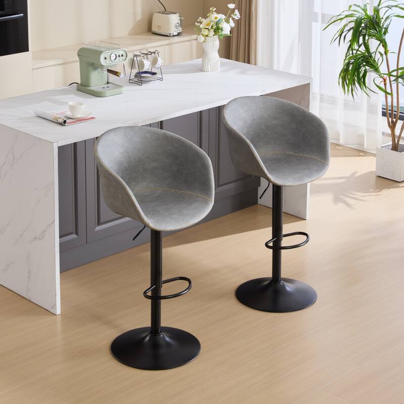 Mid-Century Modern Adjustable Swivel Bar Stools - Grey PU