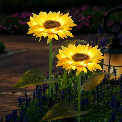 2PCS Solar Garden Stake Lights Led Sunflower Lights For Garden Decor