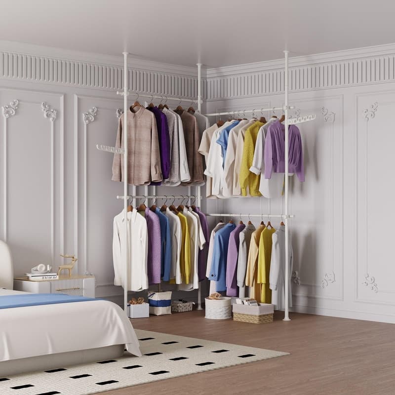 Metal Adjustable Height Clothing Hanging Rack - 6.8"D x 81"W x 112"H - White-4 Tier