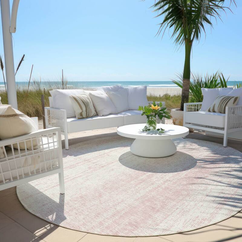Machine Washable Indoor/ Outdoor Chantille Stripes Ombre Rug - Pink - 8' x 8'