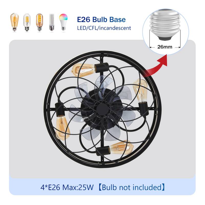 20" Low Profile Fabric Farmhouse Bladeless Ceiling fan With Remote Control,Low Profile Modern Enclosed Ceiling Fans