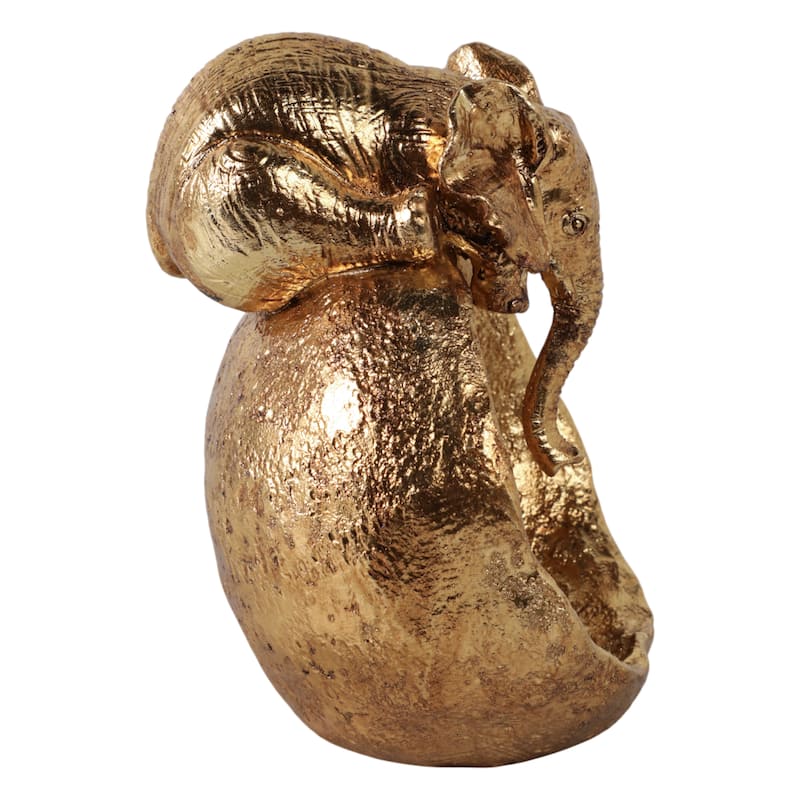 Resin Decorative Bowl Sculpted Elephant Head Design Finish - 8" Gold - 6" x 5" x 7.5"