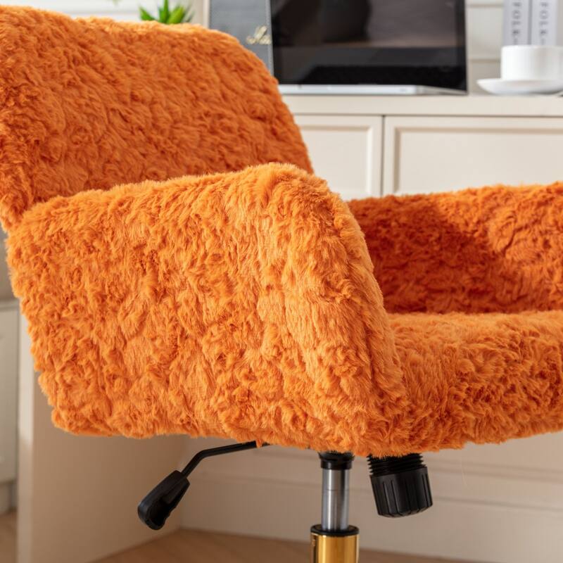GDF Studio - Modern Upholstered Swivel Home Office Chair with Golden Metal Base and Artificial Rabbit Hair Comfort