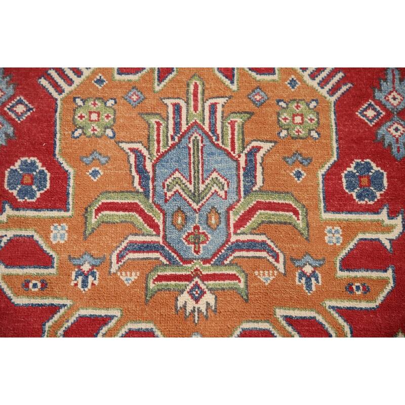 Geometric Kazak Oriental Area Rug Handmade Red Wool Carpet - 8'0" x 9'8"