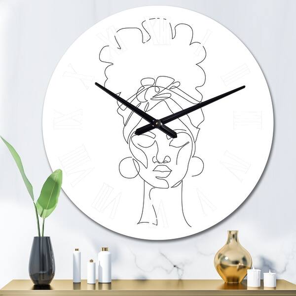 Designart 'Black Woman Afro Portrait One Line Art' Glam wall clock ...