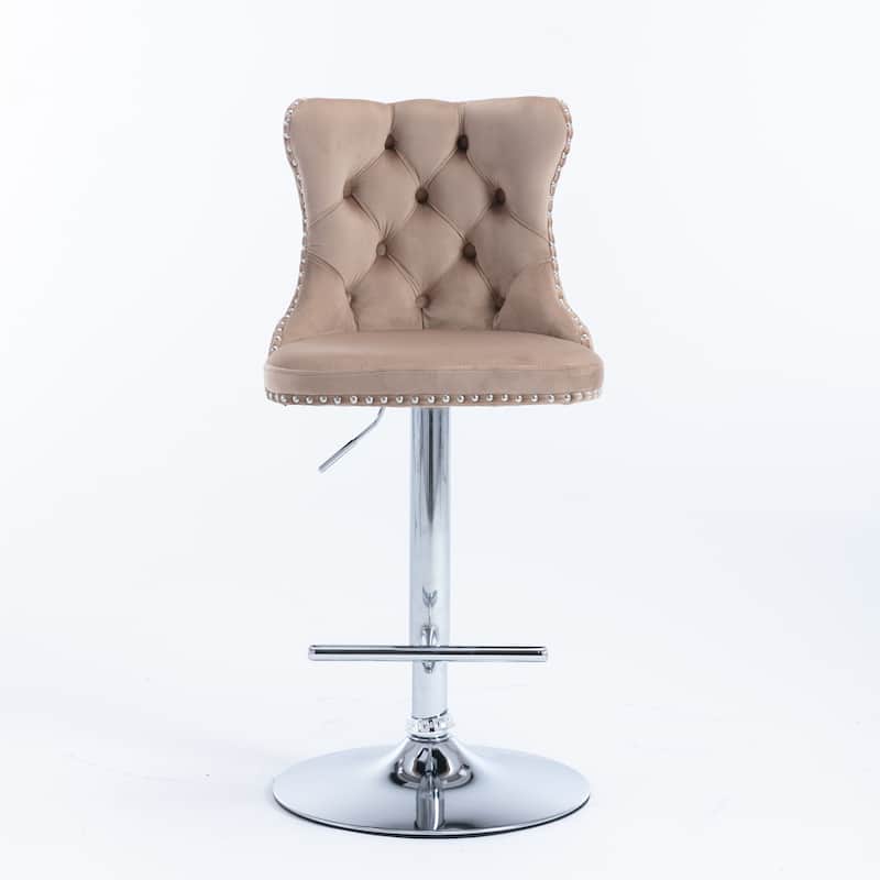 Barstools Adjusatble Seat Height, Modern Upholstered Chrome base Bar Stools with Backs Tufted for Home Pub（Set of 2）