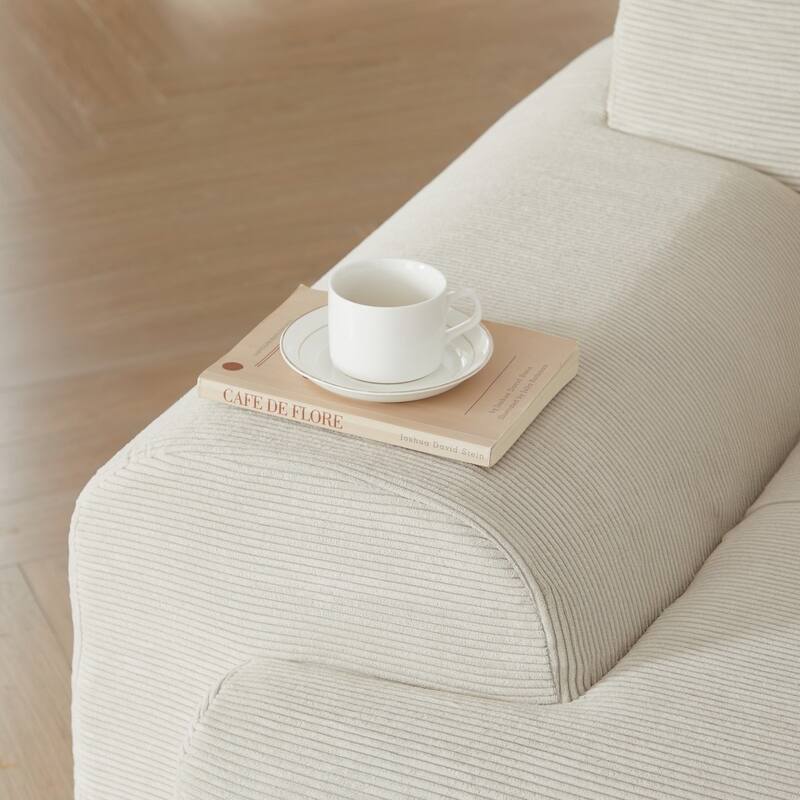 113" Modern L-Shaped Corduroy Modular Sectional Sofa with Movable Ottoman