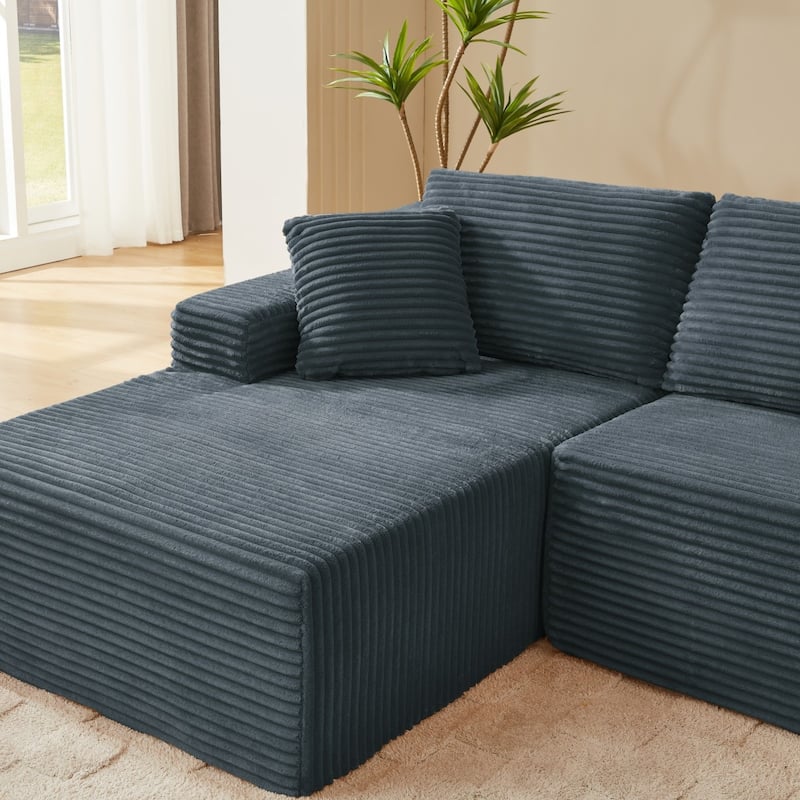 103.2" L-Shaped Corduroy Sectional Sofa, No Assembly Required