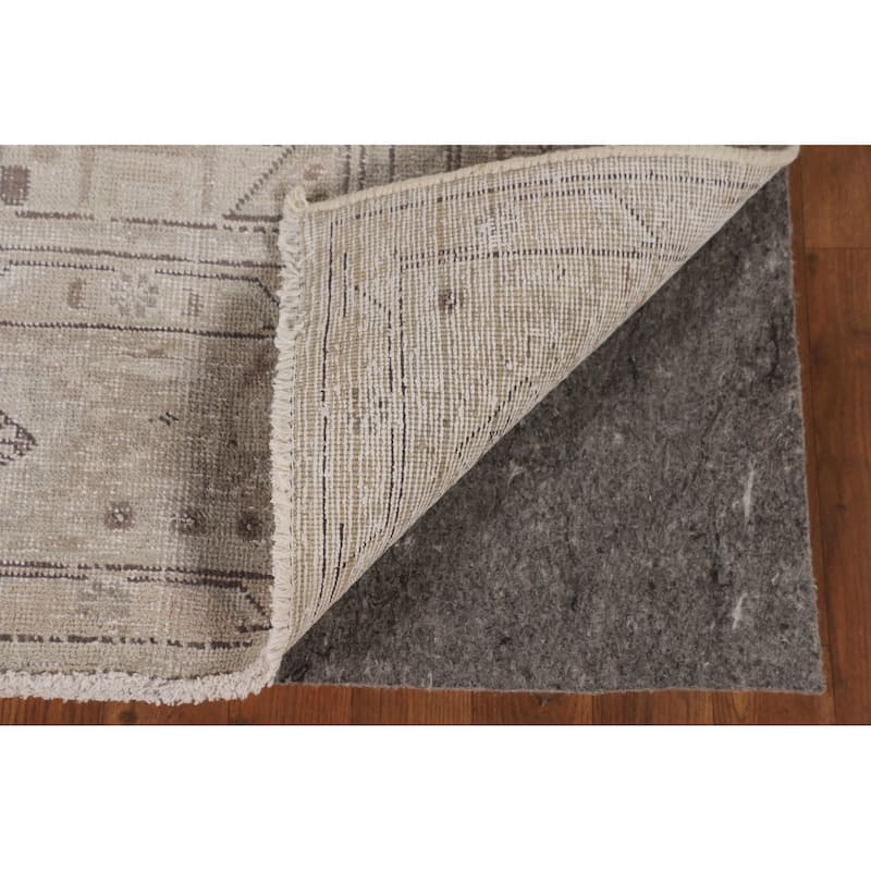 Beige Distressed Tabriz Persian Vintage Rug Handmade Wool Carpet - 6'4"x 9'8"