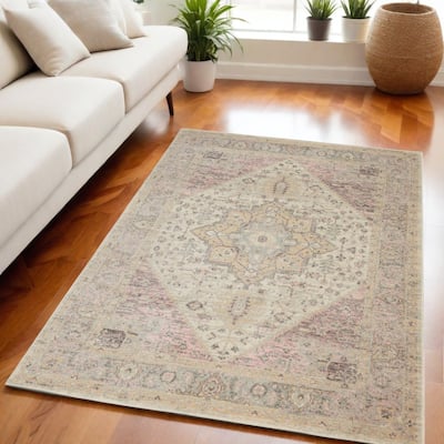 HomeRootsFloral Transitional Rectangle Area Rug - 87' X '63' X '0.5