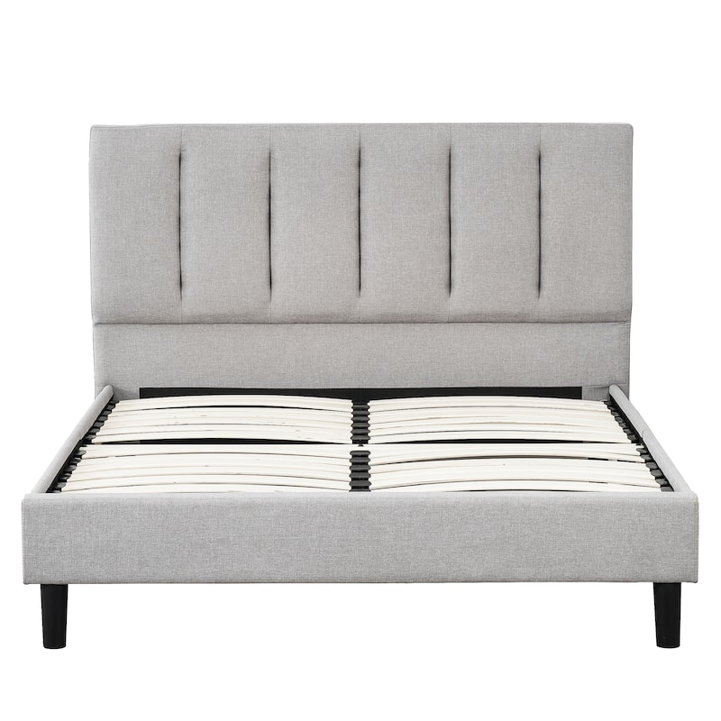 Full Size Upholstered Platform Bed with Tufted Headboard, Gray Fabric Frame