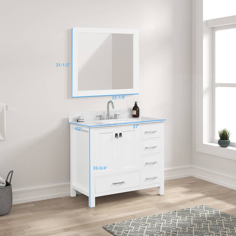 36" Freestanding Bathroom Vanity with Marble Countertop, Undermount Sink with Mirror