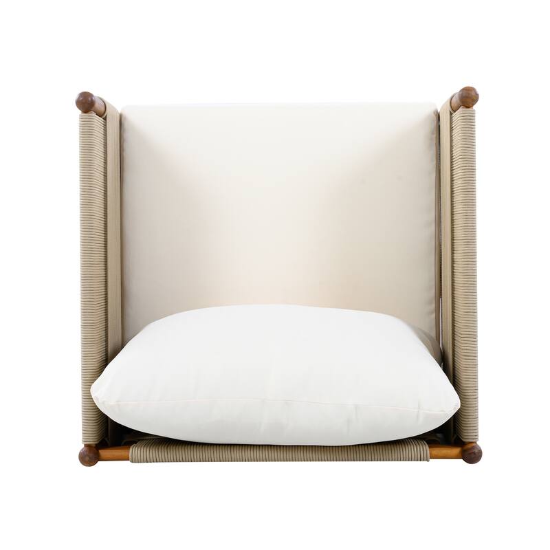 Christopher Knight Home - Outdoor Patio 29.72" Acacia Wood Club Chair with Handwoven Rope Panels and Cushions