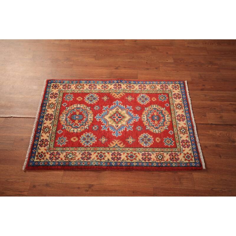 Red Kazak Oriental Accent Rug Hand-Knotted Wool Carpet - 2'0" x 3'0"