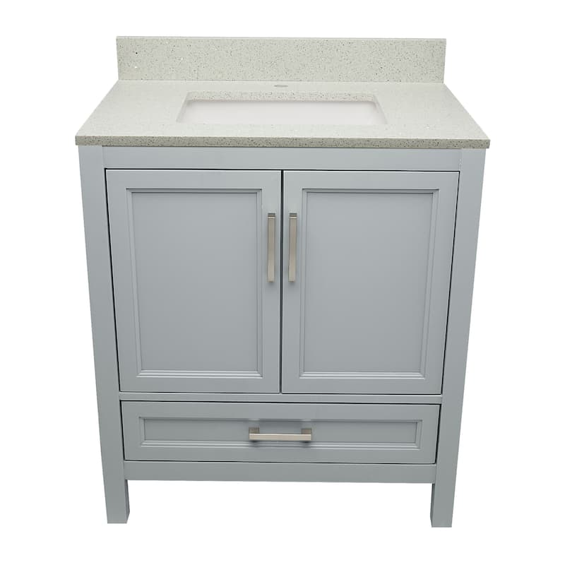 Nevado 31" Bathroom Vanity in Espresso with Quartz Stone Vanity Top Sink w/ Backsplash in Galaxy White Single Hole - Grey - Galaxy White