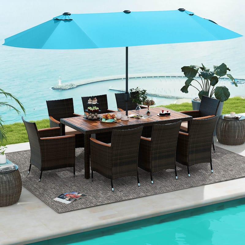Costway 11 PCS Patio Wicker Dining Set with Double-Sided Outdoor - See Details