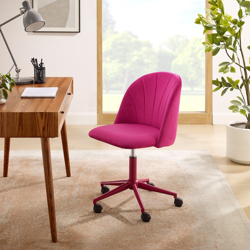 Aubrie Velvet Curved Swivel Desk Chair - Hot Pink