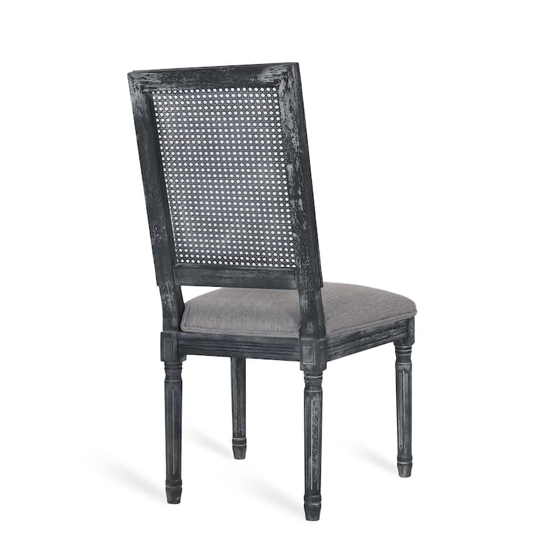 [Set of 2]Dining Chairs -Elegant Backrest & Upholstered Seats with Fluted Legs -Rustic Weathered Finish -Rubberwood Frame